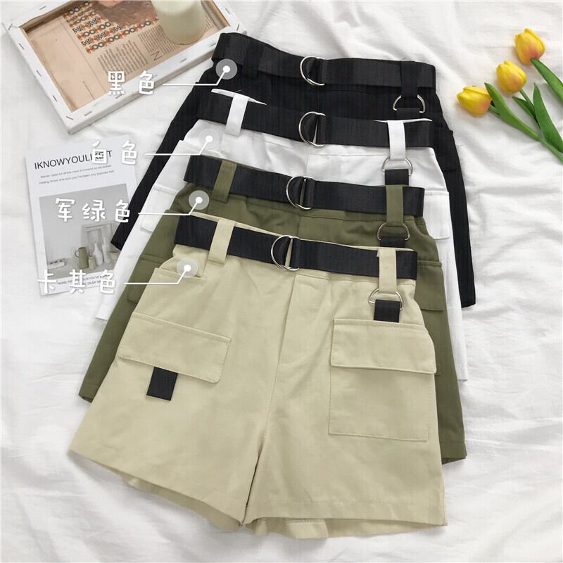 オールマッチカジュアルパンツレディース2020年夏新入生バージョンオーバーオールハイウエストスリムブラックショーツベルト付き 1号婦人1236795971