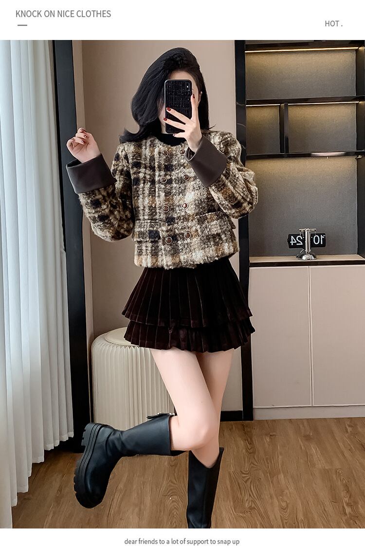 【ラッピング不可】 set】チェック柄ショートコート×スカートセット M27688 | nanastyle ジャケット・アウター
