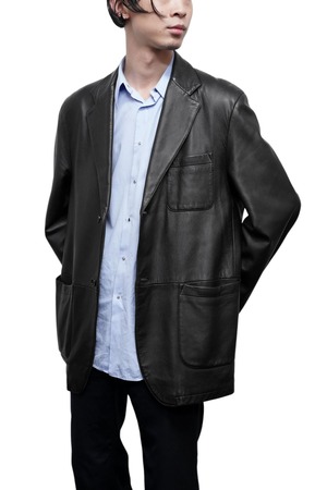 00's "BURBERRY LONDON" Black Leather 2B Tailored Jacket
