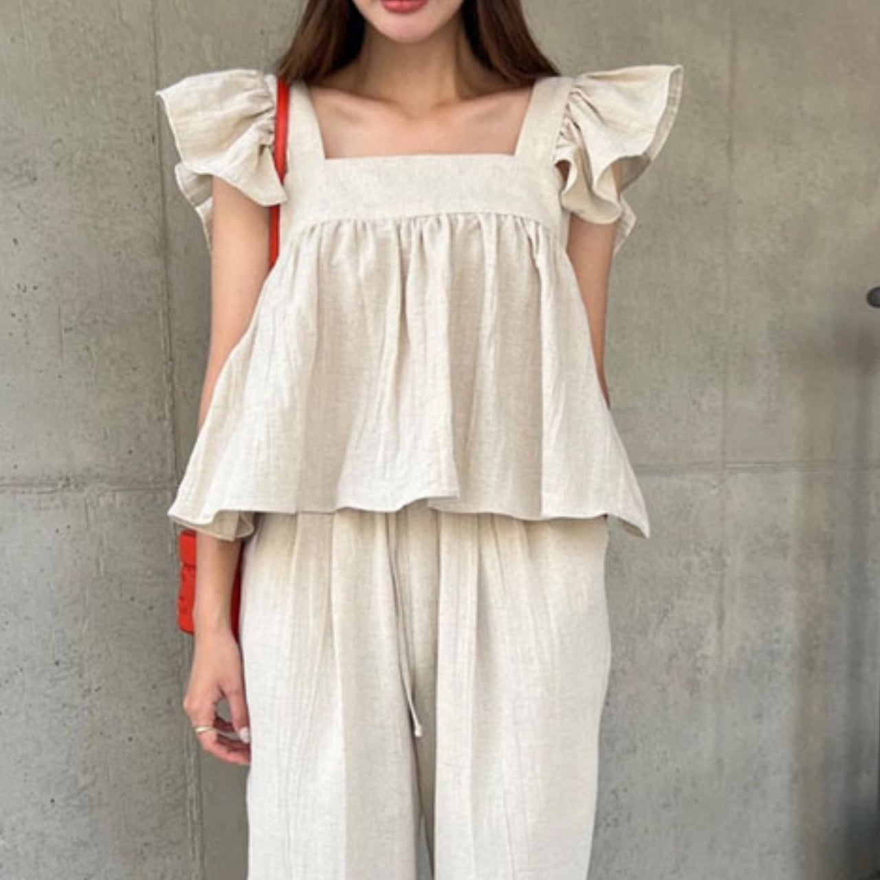 Square neck frill sleeve blouse in 3 colors S1387