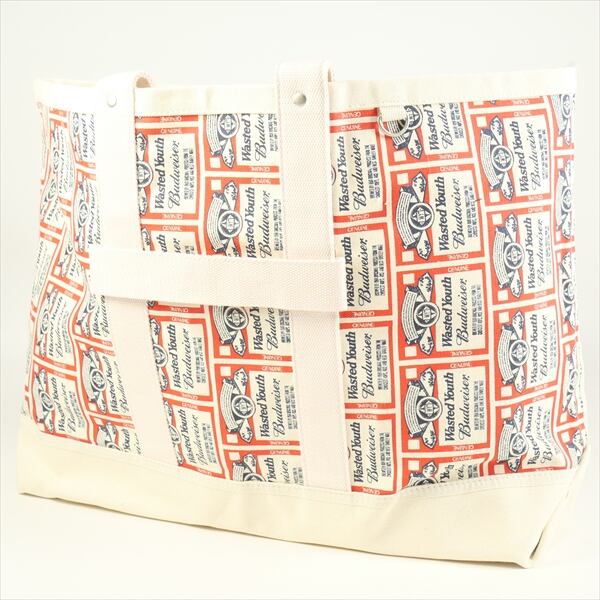 wasted youth budweiser print tote bag