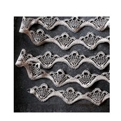 1900s France 100x7c リネン 褐色チューリップとハンドワークボビンレース br73