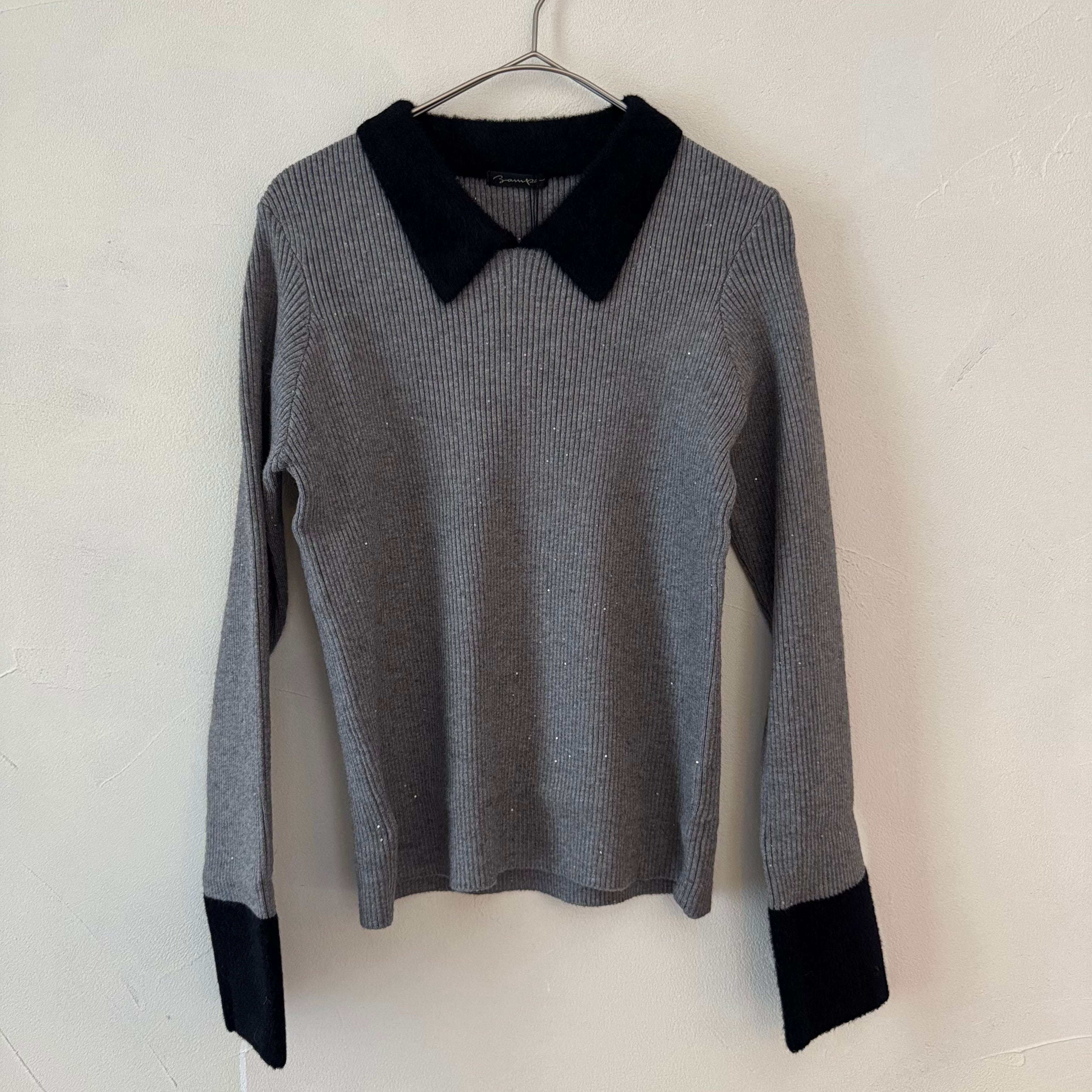 【SELECT】襟付きミニスパンコールプルオーバー　19-0381
