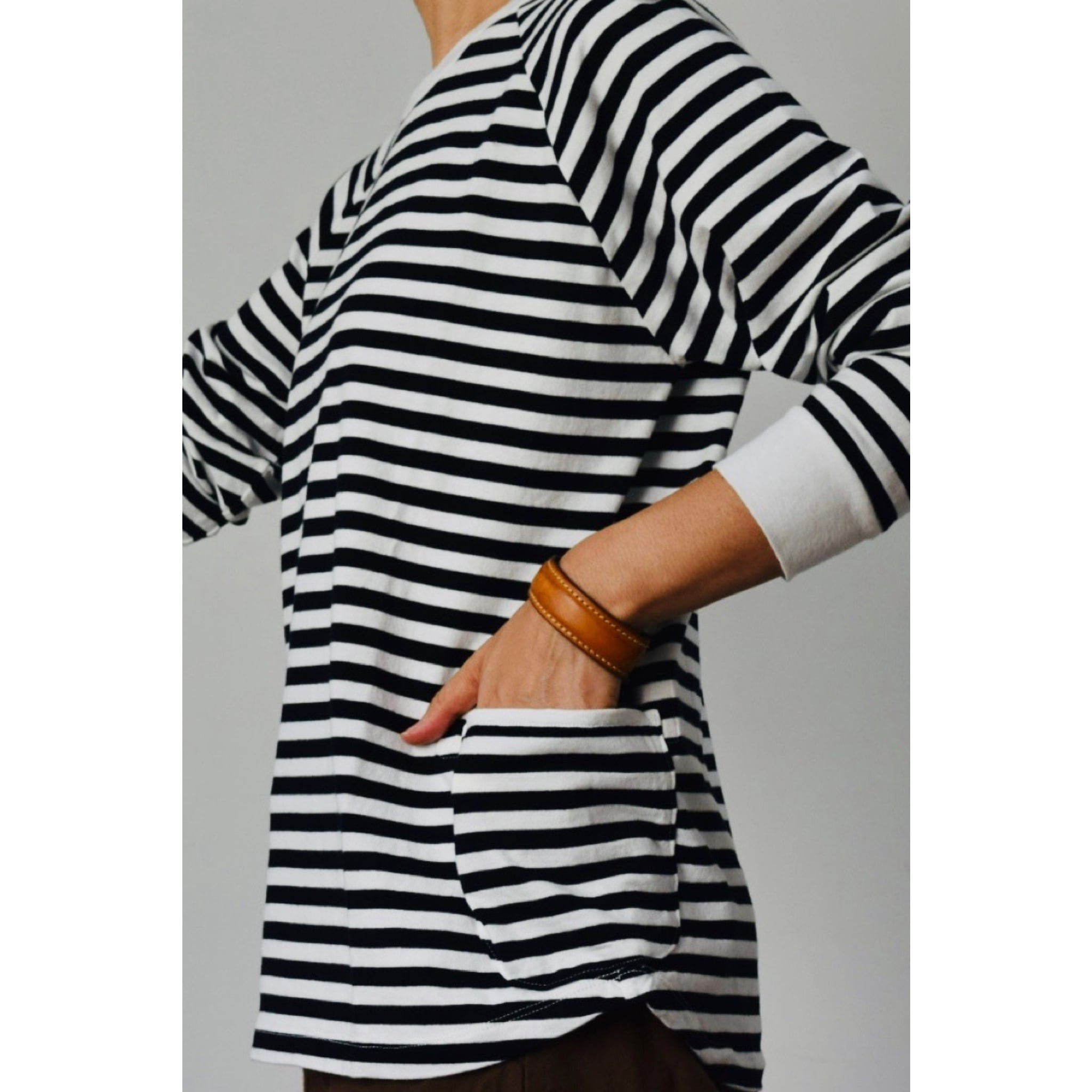 Simva 114-0097-WHBK Side Pocket ボーダー L/S White×Black