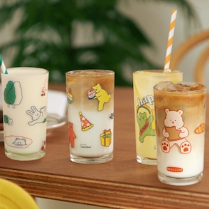 【4個セット】retro character cup set 268ml / レトロ キャラクター コップ セット ベア ガラス 韓国雑貨