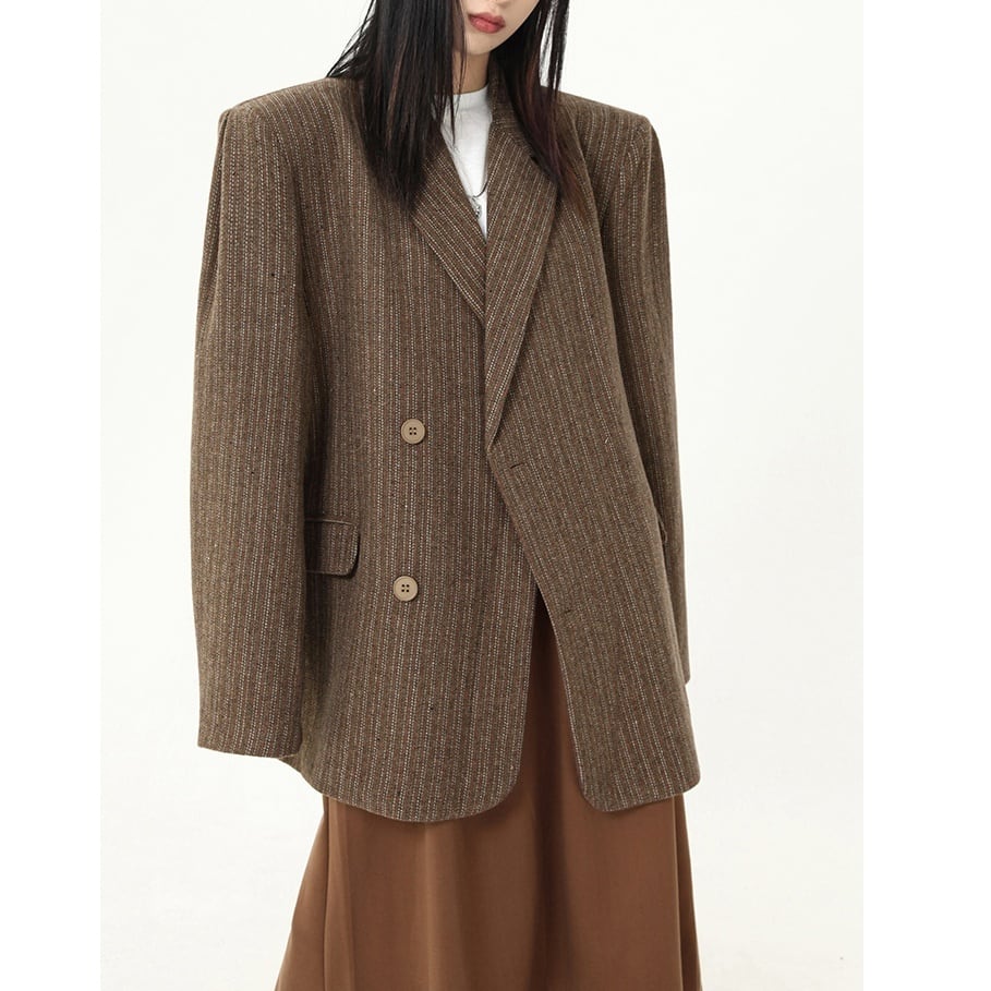 即納)British Style Vintage Striped Loose Blazer*S-1231