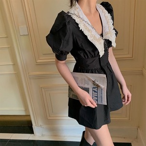 gold embroidery collar dress