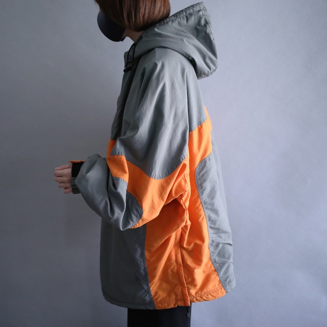 bi-color switching design XXL over size anorak parka