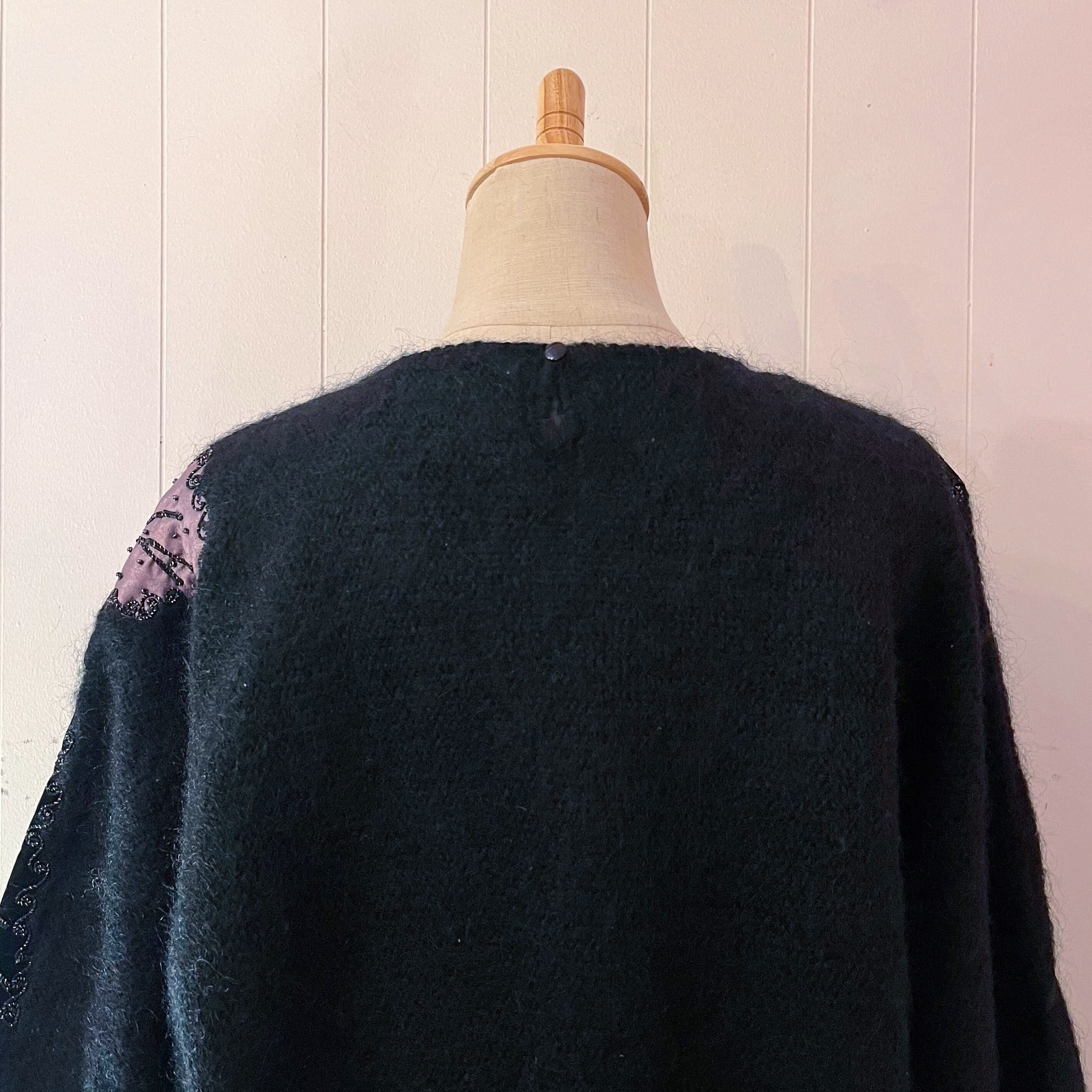 beads flower black dolman sweater
