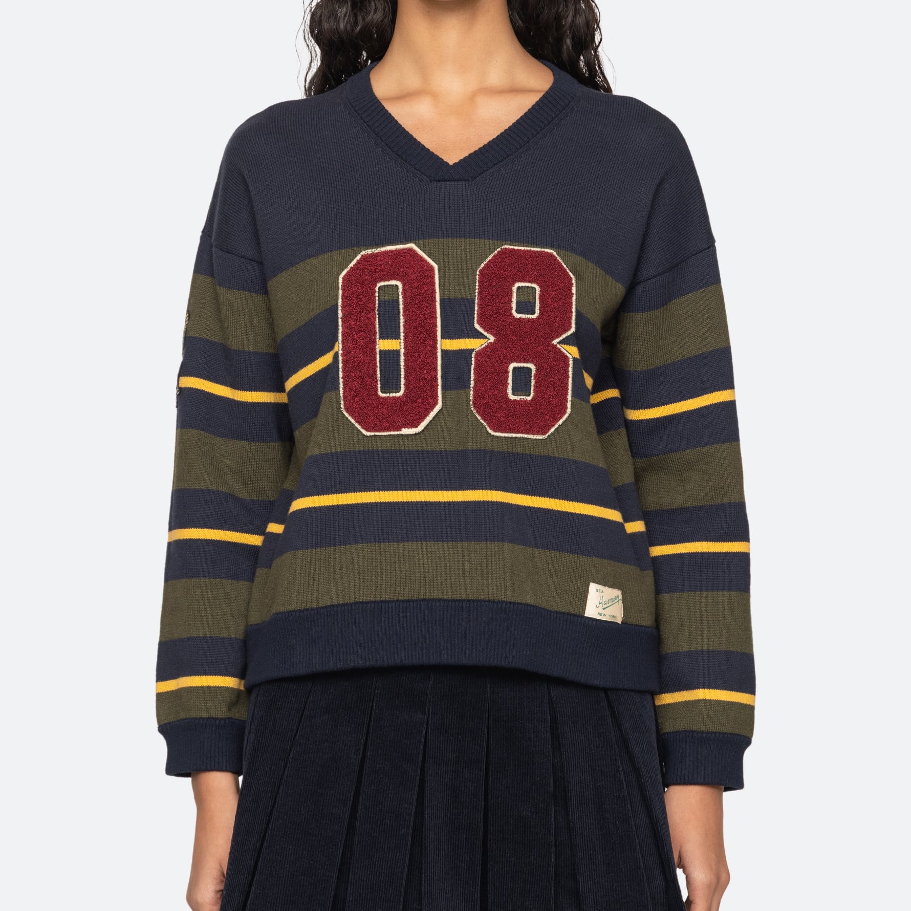 SEA NY MINA NOVELTY VNECK SWEATER GREEN