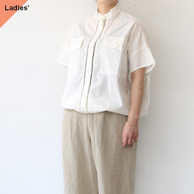 IKITSUKE ハシゴレースバンドカラーシャツ Lace-Band-collar shirt (White)