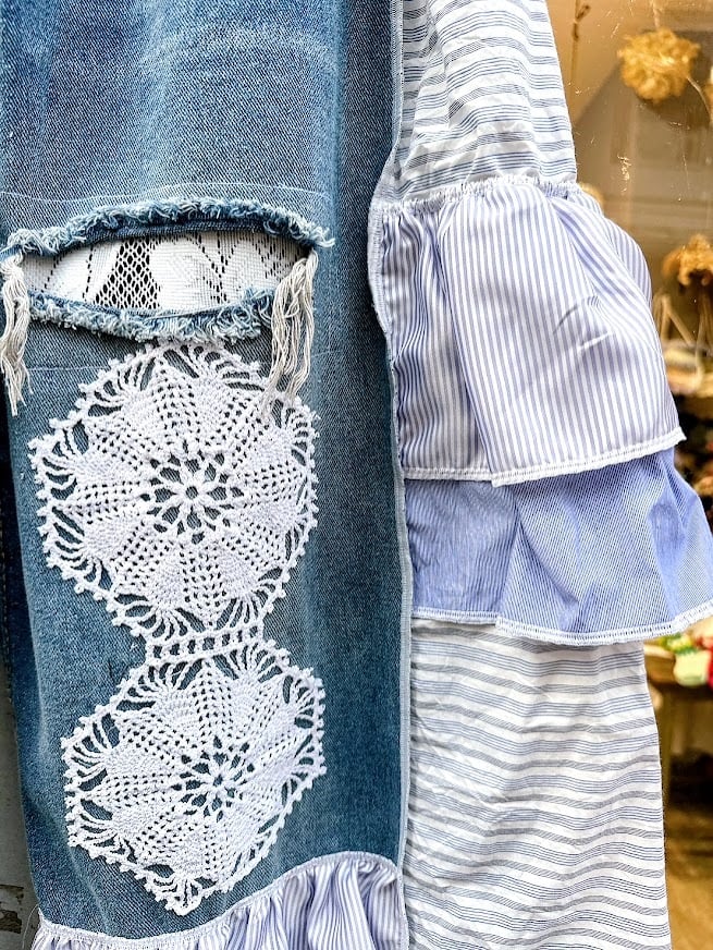 ハンドメイド リメイクレースデニムパンツ〈BL〉【Mothers made