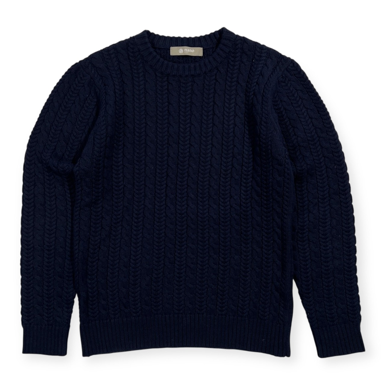 nano universe ナノユニバース ケーブル編み コットン ニットセーター サイズ S /ネイビー/男女でも