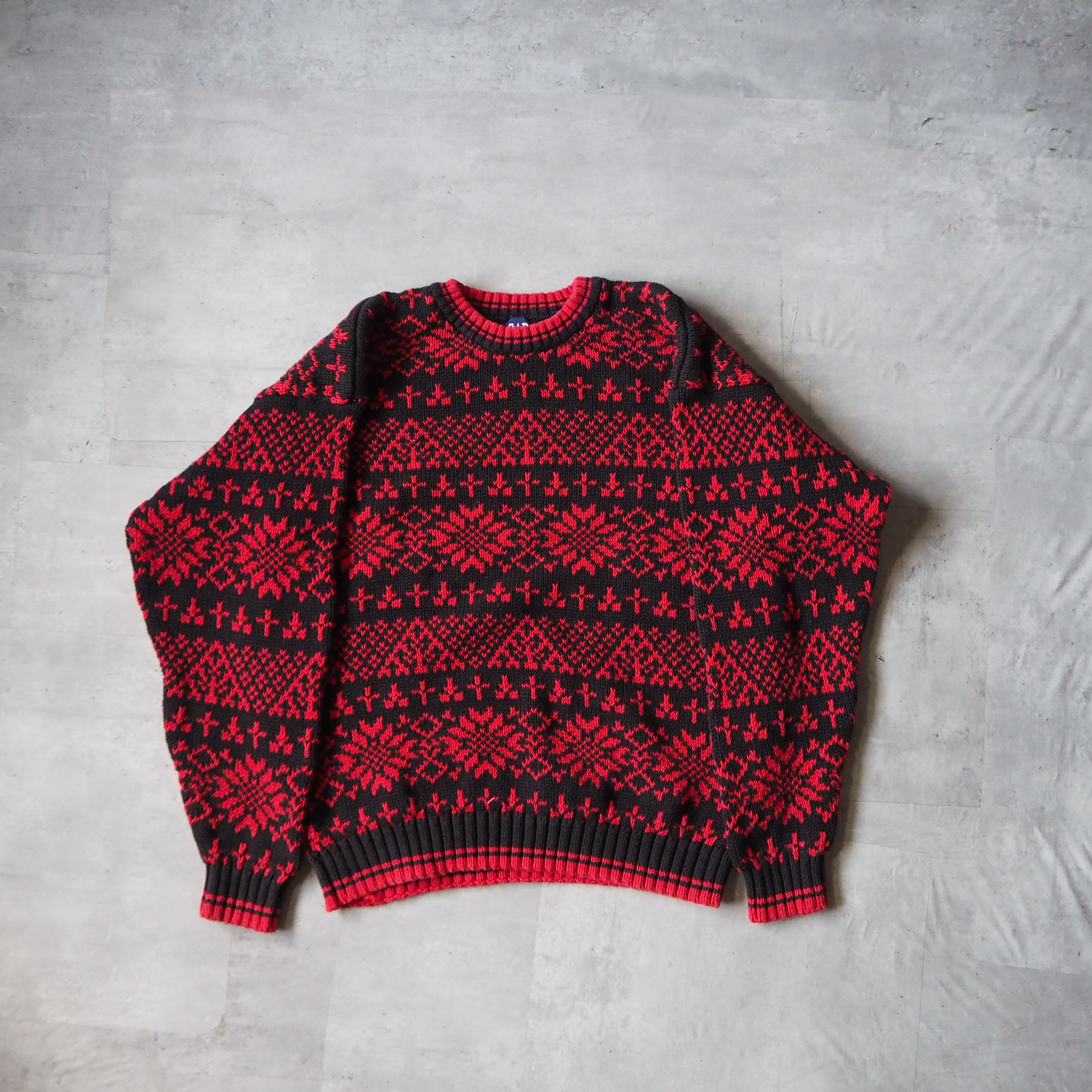 90s “GAP” black × red nordic pattern cotton knit old gap 90年代 ギャップ ブラック レッド  ノルディック柄 コットンニット カートコバーン