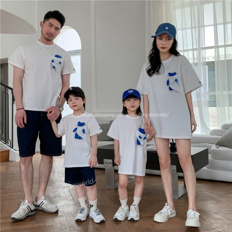 S 3xl クマ Tシャツ ポケットクマ レディース メンズ 親子装 短袖tシャツ 人気 ヒョウ柄パンツ リンクコーデ キッスサイズ有 Q Toworld キュートワールド 子供服