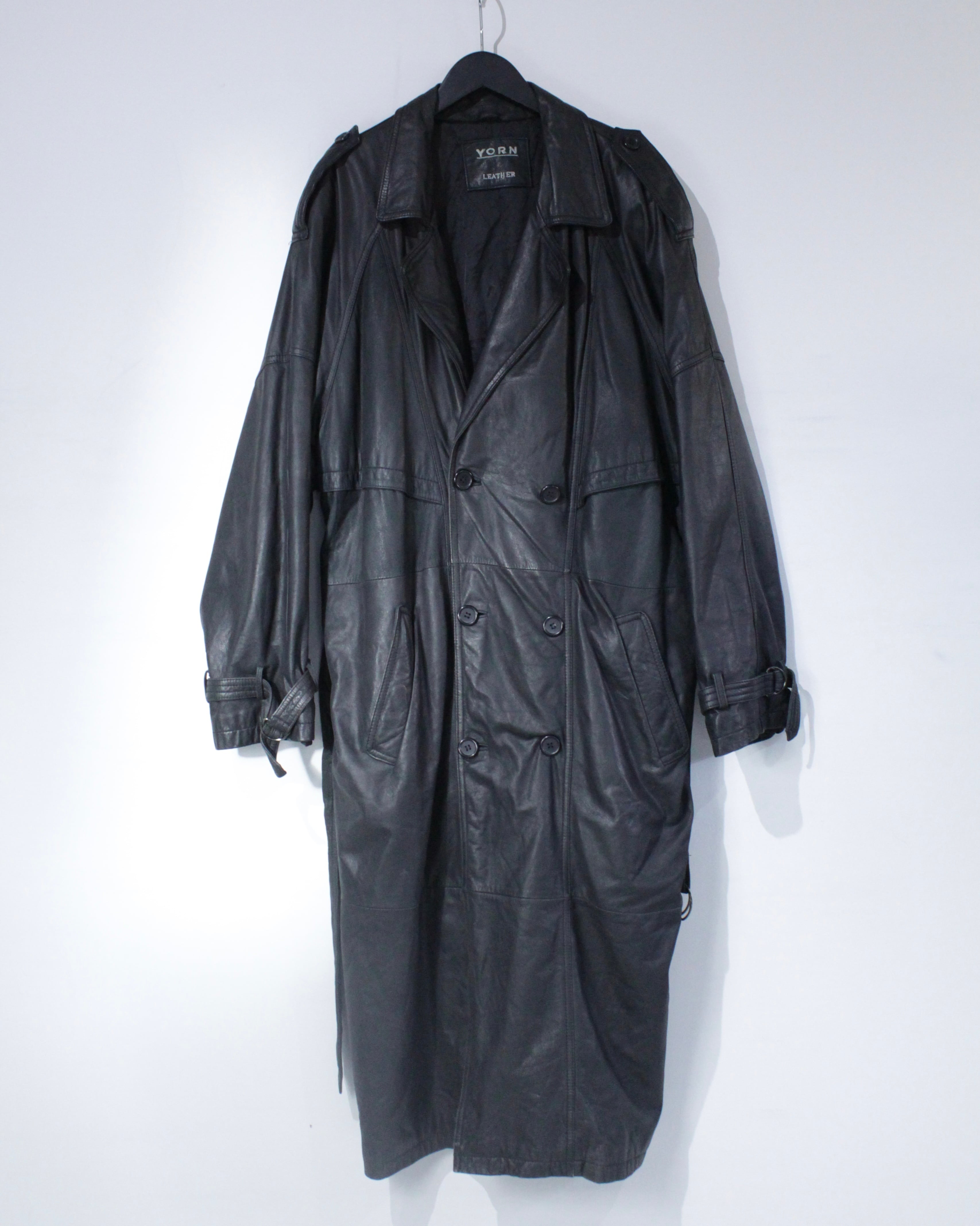 Caka BLACK】Black Color Vintage Leather Trench Coat | Caka(カカ Caka BLACK】Black Color Vintage Leather Trench Coat | Caka(カカ