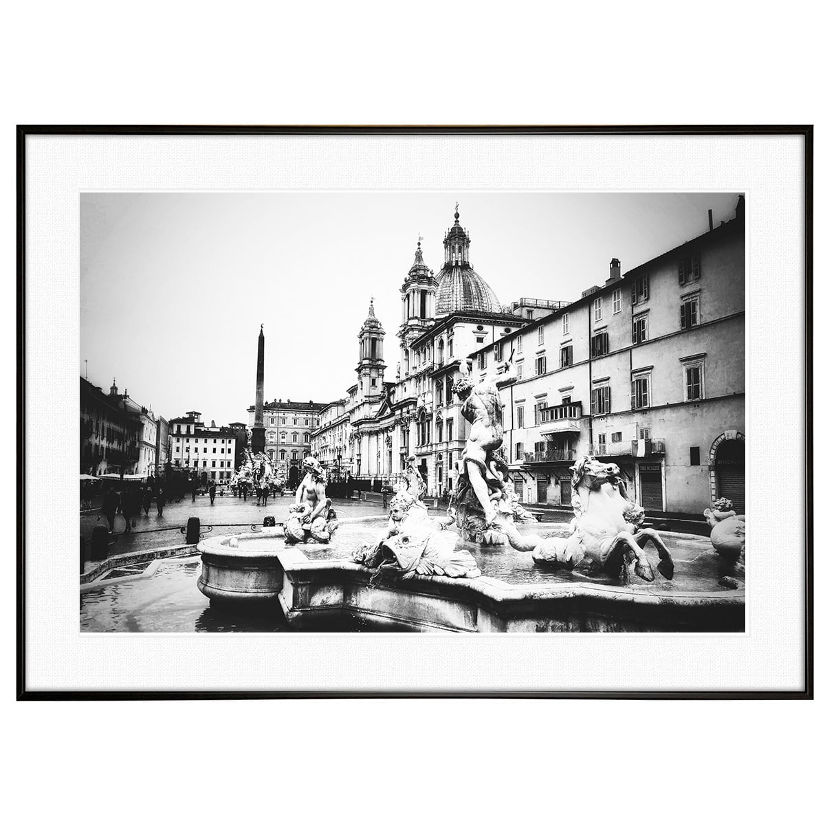 イタリア写真  ローマ ナヴォーナ広場 インテリアモノクロアートポスター額装 AS4120