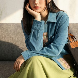 Patchwork Corduroy Lake Blue Shirt / パッチワーク コーデュロイ レイクブルー シャツ