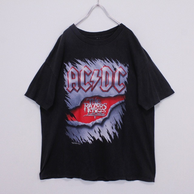 【Caka act2】"AC/DC" "THE RAZORS EDGE" Vintage Print T-shirt