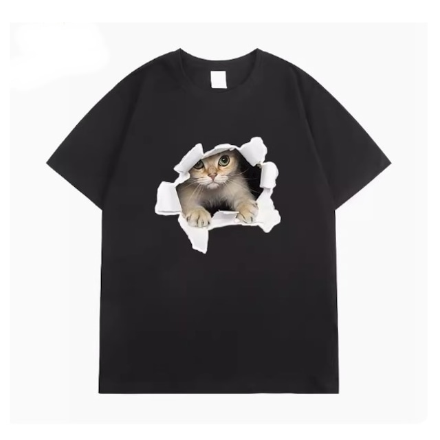 ユニーク 猫プリント Tシャツ