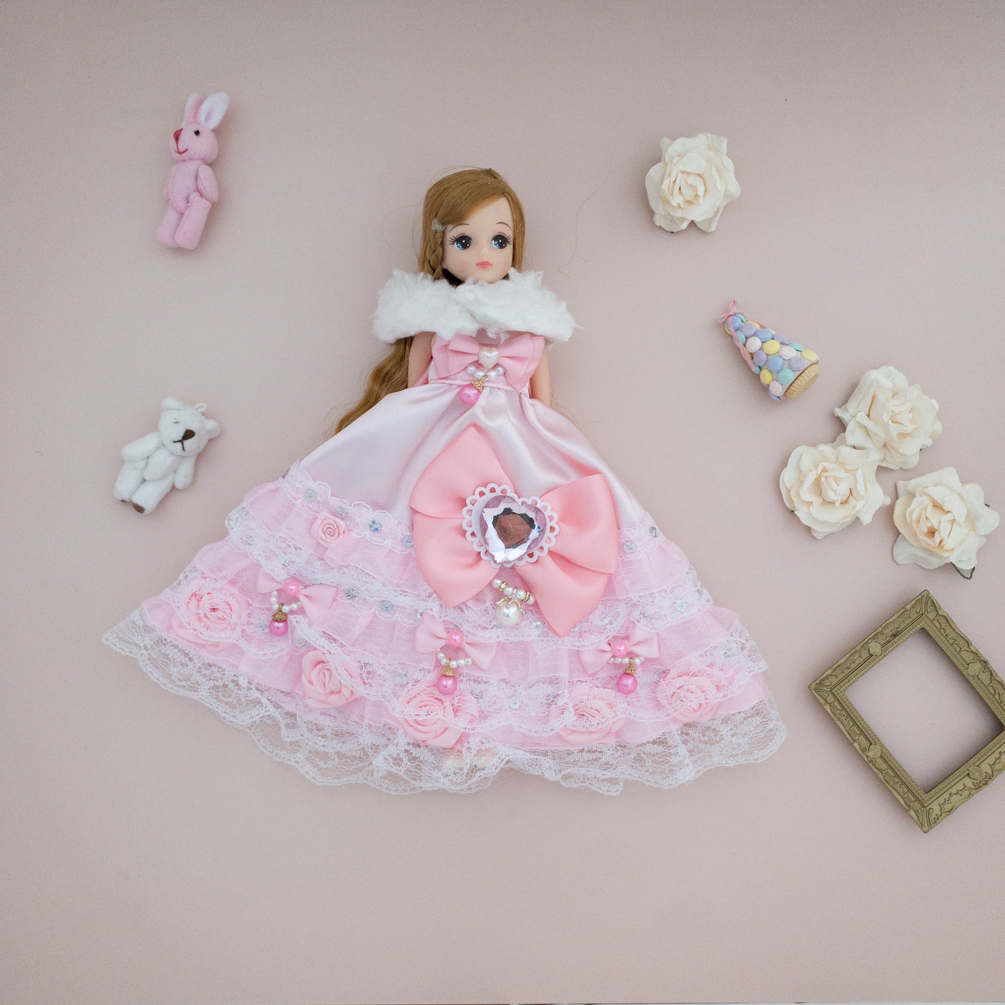 リカちゃんパーティドレス（ピンク8） | dollkamiyu