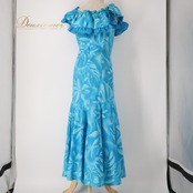 フラダンス 衣装 ワンピース ドレス ブルー系 マーメイドライン エムエムジェイ 日本製 ティアレ柄 モンステラ柄 MermaidLine MMJ ハワイアンプリント アロハ フラ ダンス レッスン 練習 フリル ノースリーブ 華やか 鮮やか さわやか 上品 かわいい おしゃれ フラダンス衣装 レッスン着 ハワイアンスタイル アロハシャツ 女性用 リゾートウェア パーティー 衣装 きれいめ