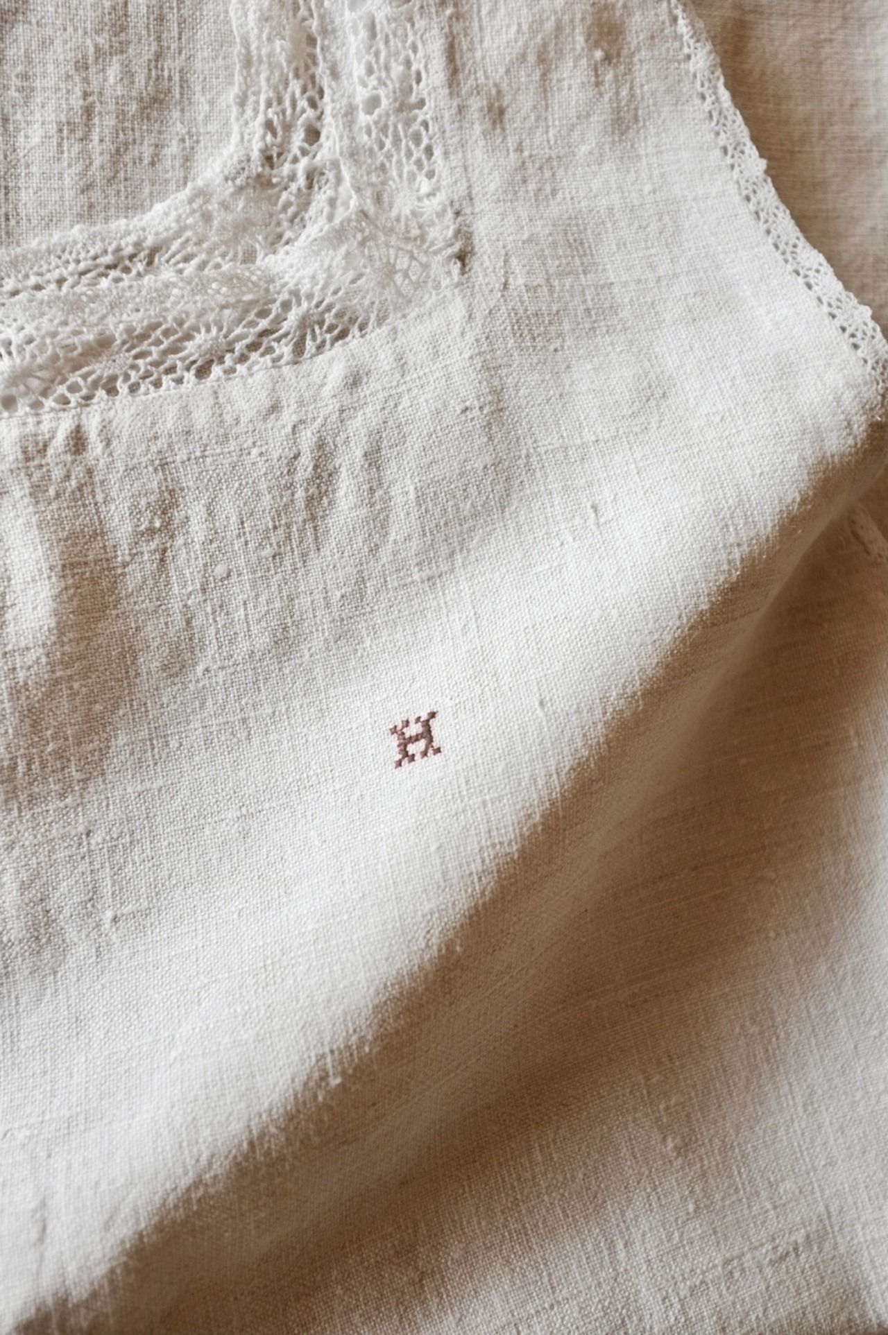 フランス 1900s 手織シャンブルリネン 物語的ワンピースb アンティーク