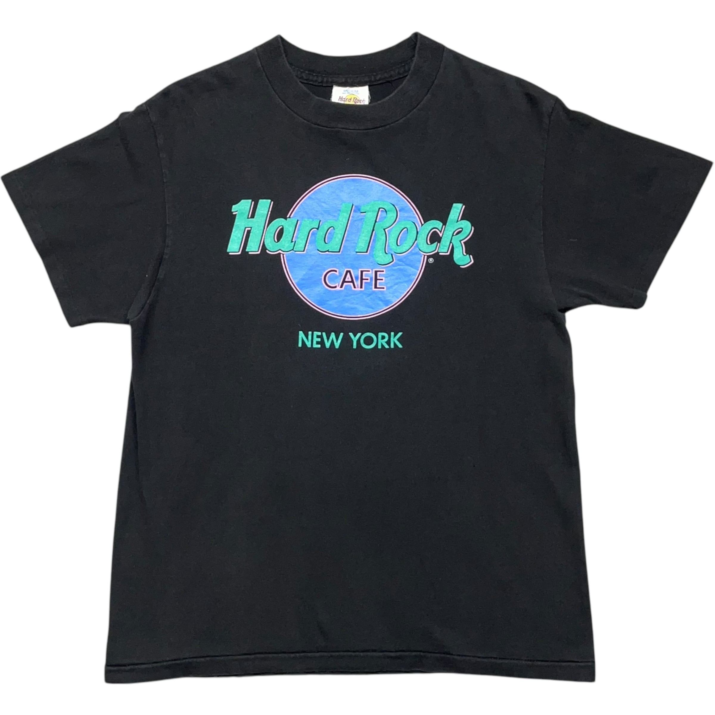 《M》Hard Rock CAFE ハードロックカフェ Tシャツ ロゴプリント NEW YORK ブラック シングルステッチ USA製 90年代 vintage no.7255