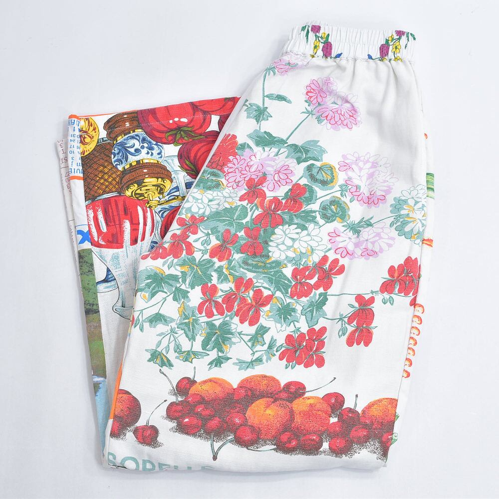 Remakeリメイク ヴィンテージ テキスタイル パッチワーク デザイン 再構築 ルーズシルエット イージーパンツ ツギハギ 古着 裏地付き レディースW64~98cm