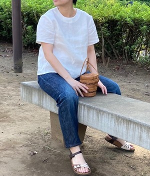 麻/リネン100%涼しい体型カバーTブラウス（白・紺・黒・浅葱・ピンク・黄/半袖・長袖・クルーネック・Vネック）