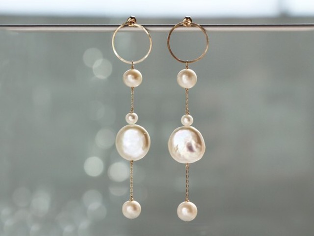 14kgf-snowing pearl pierced earrings /can be chang to A.N original clip-on