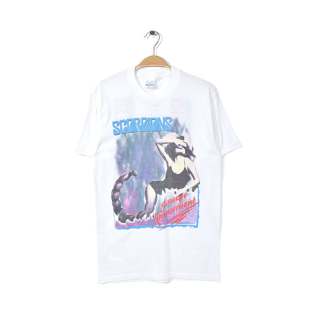 80s スコーピオンズ ヴィンテージTシャツ 蠍 白 バンドT ロックT シングルステッチ メンズL SCORPIONS 古着 @AB0016