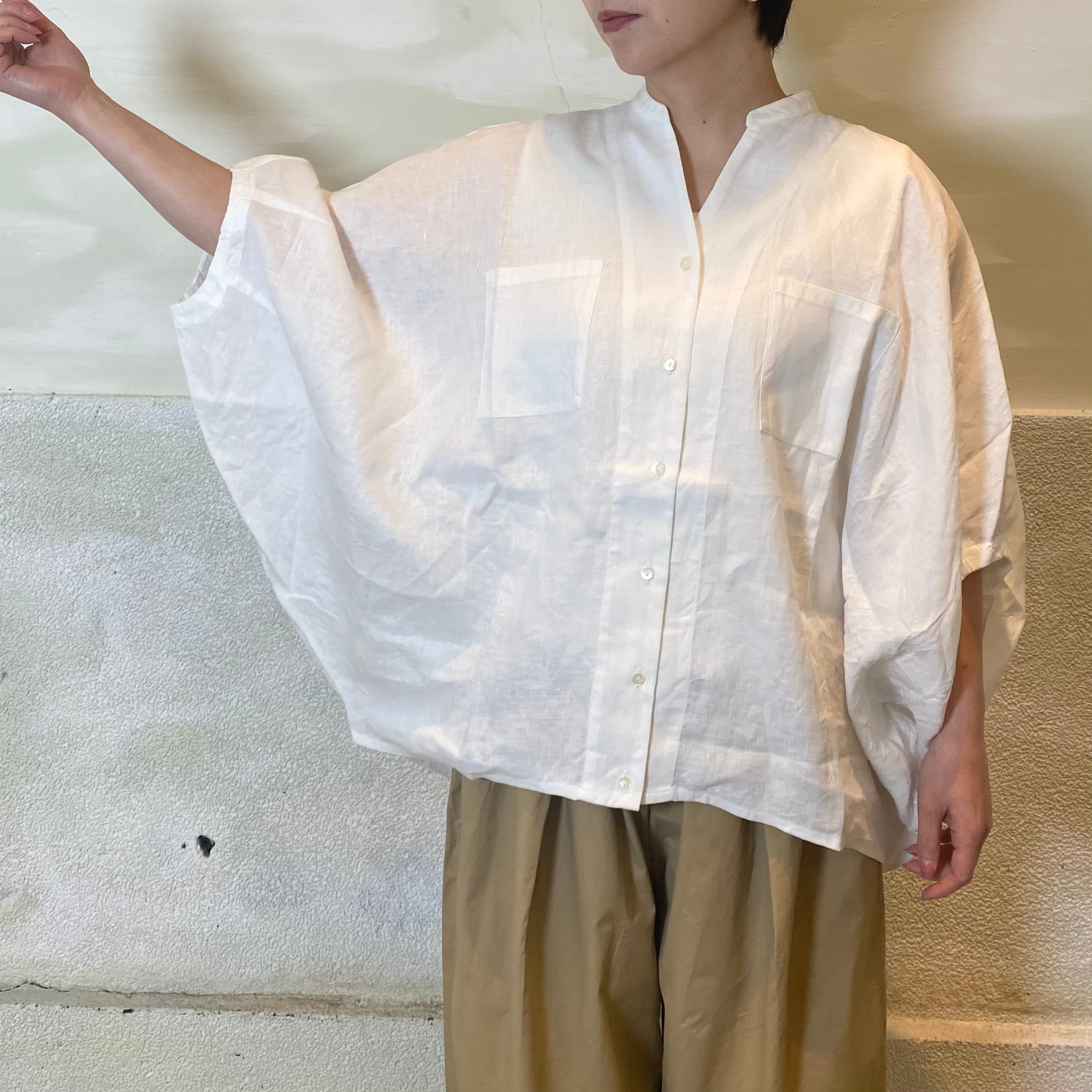 mizuiro ind/リネンスタンドカラーコクーンシャツ | 20ｰtwentyｰ