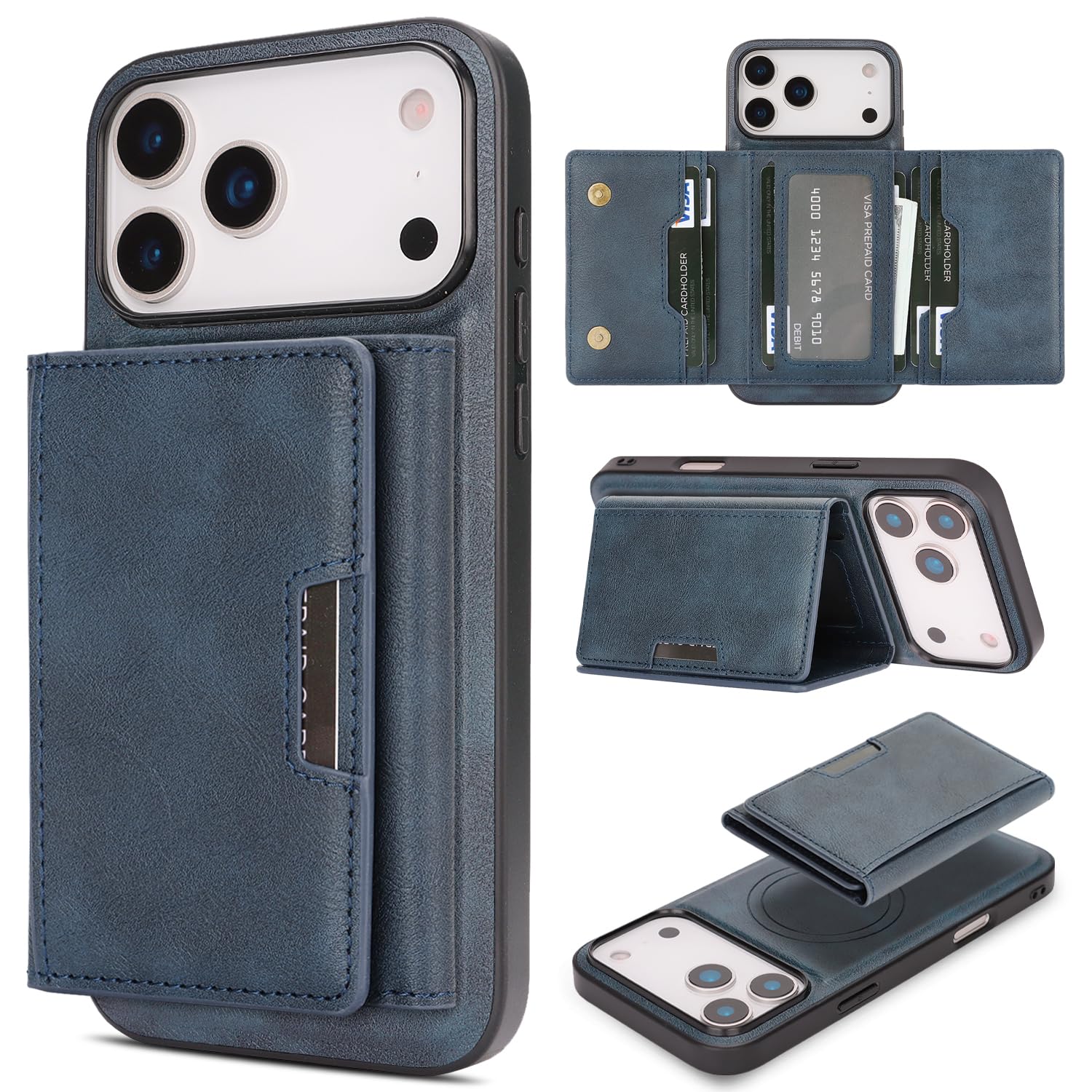 ALANTOP iPhone 17 Pro 用ケース MagSafe対応 分离式 マグネット式カードホルダー付き 財布型 2in1デザイン 耐衝撃保護 スタンド機能 RFIDブロッキング 男女兼用 スマホ保護カバー 日常・ビジネス用