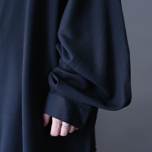"刺繍" switching band collar fry front minimal mode over silhouette shirt