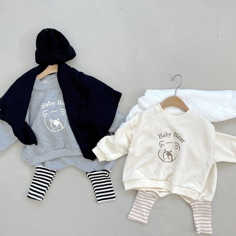 【BABY&KID】春新作英字&クマロゴトレーナー&ボトムスセット
