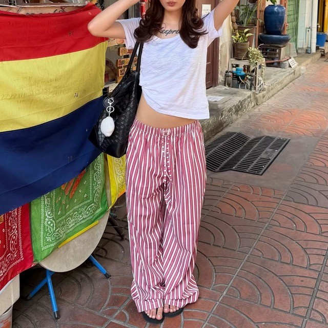 マルチピッチストライプドロストイージーパンツ 1col   R02104