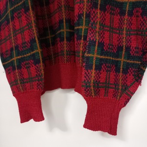 90s　アメリカ製　エルエルビーン　ウールニット　セーター　チェック　レッド　L