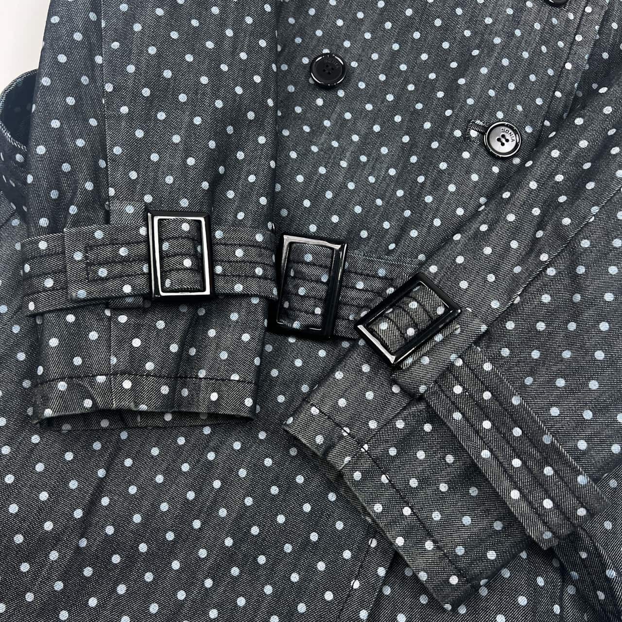SONIA BY SONIA RYKIEL ソニアリキエル ドット柄 裏チェック ベルト付き デニム トレンチコート/46/ブラック レディース