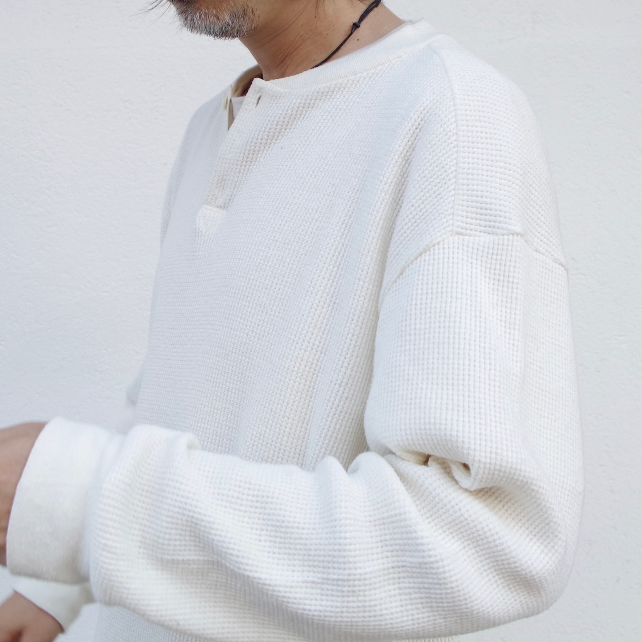 comm.arch. Cotton Silk Waffle Henley L/S  再入荷