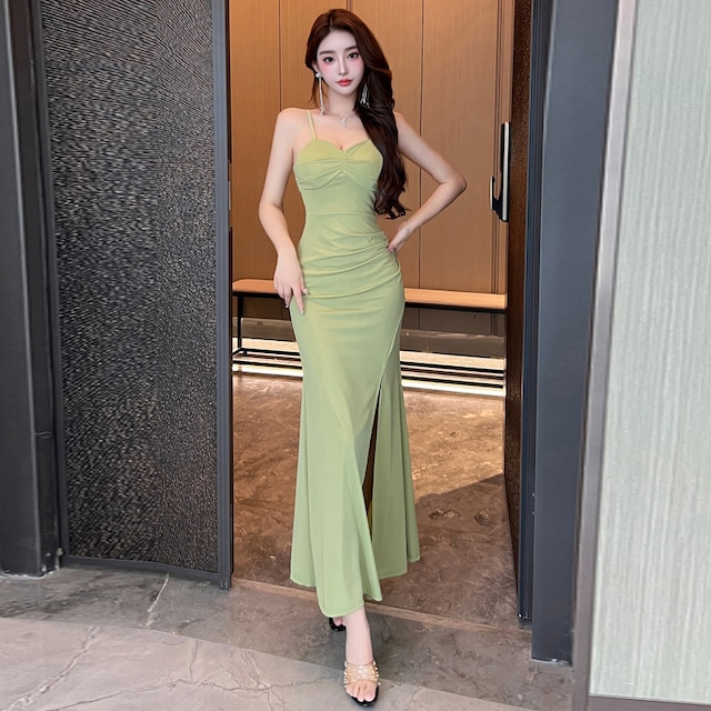 【3色】ロングドレス セクシー スリム 美シルエット スリット入り ボディコン キャミワンピ パーティー 二次会 JC2-DD5650