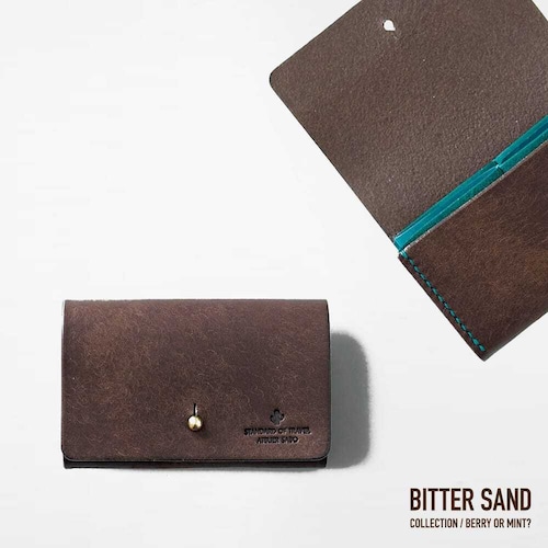【BITTER SAND】大きく開く3ポケット名刺入れ【ビターブラウン×ターコイズ】（在庫あり）