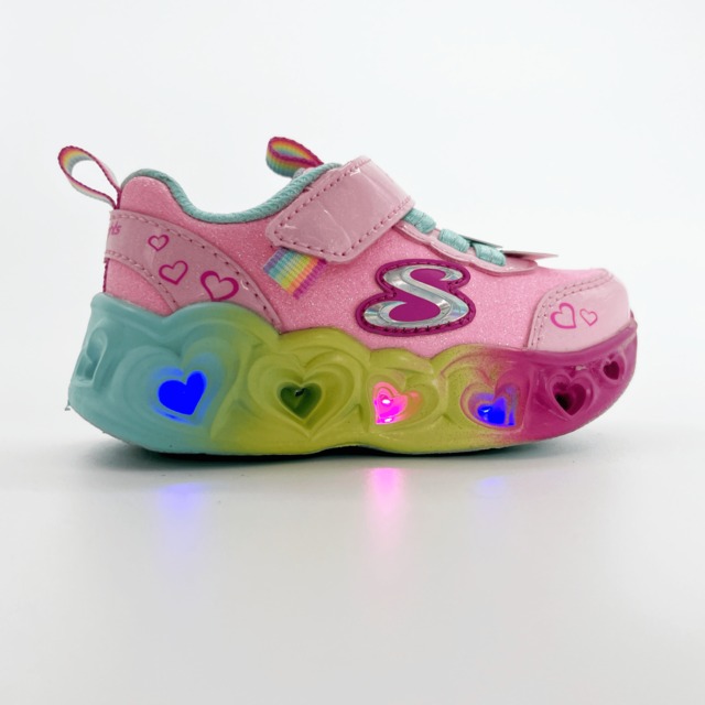 US5【12.5cm】SKECHERS スニーカー（フラッターハートライツ）ブランド　ネオン　女の子