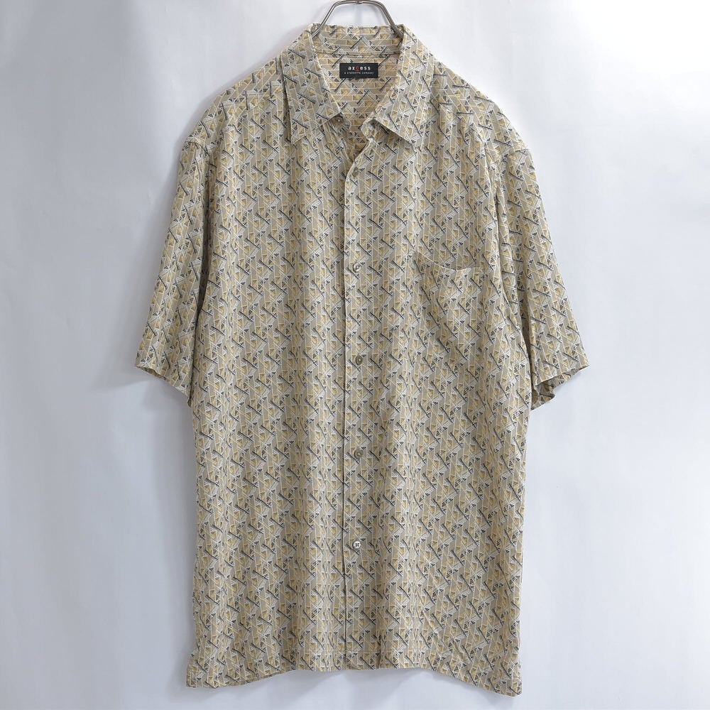 ビンテージ古布　アジア 　幾何学モチーフ　大判　地厚　タペストリー　らく 90～00s axcess アクセス by リズクレイボーン 総柄 レーヨン シャツ