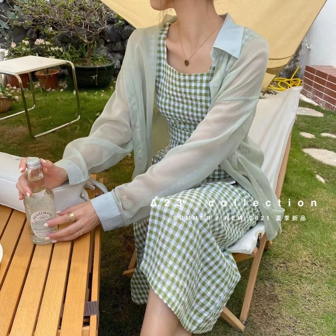 3アイテムセット(ギンガムセットアップ・シアーブラウス)　AJ3396-8842