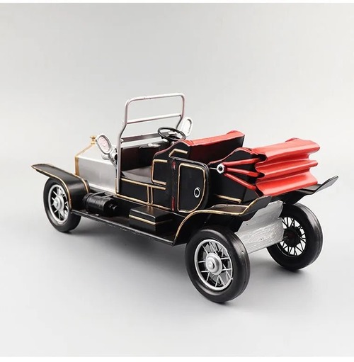 クラシックカー 古い車 レトロ ブリキ アイアン 鉄製 置物 模型 モデル 工芸品 雑貨 オブジェ 飾り物 装飾 道具 部屋 事務机 本棚 リビングルーム キッズルーム コレクション 赤 レッド 黒 ブラック