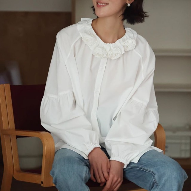 フリルスタンドカラーシャツ　M0144