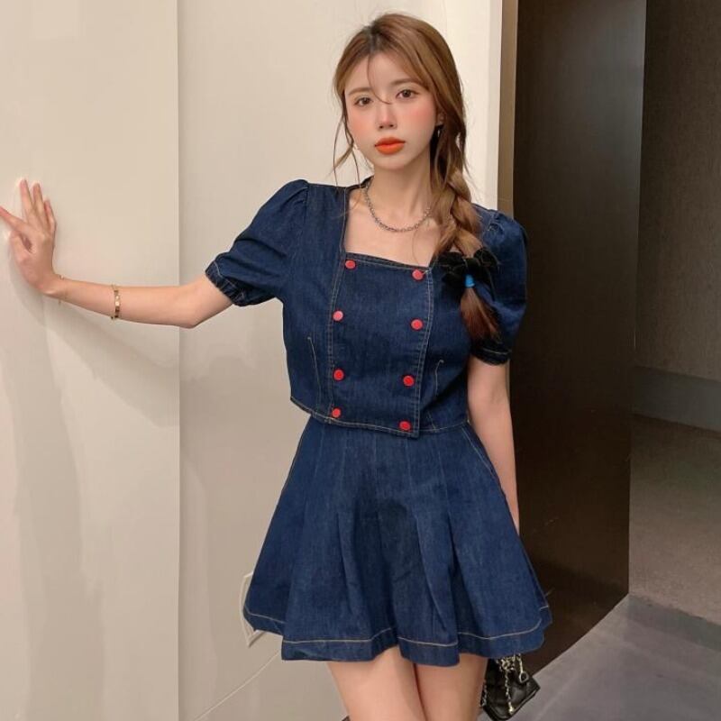 スタイルサマーショートシャツ トップス ハイウェストウェストスカート 夏物 ハンチェンe56498466571