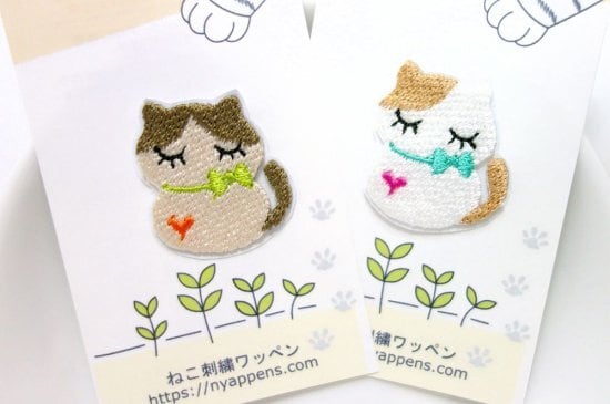 シールにもなる猫の刺繍ワッペン◆ねこだるま　ブチ茶