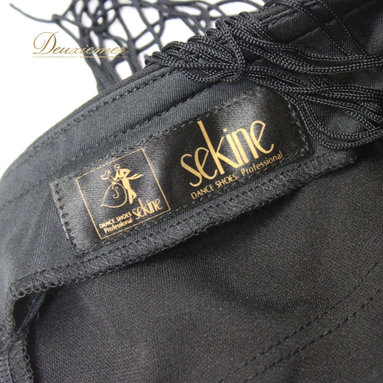 【美品 日本製社交ダンス衣装】ワンピース ドレス SEKINE セキネ Mサイズ 黒 白 ブラック ホワイト フリンジ かわいい 可愛い